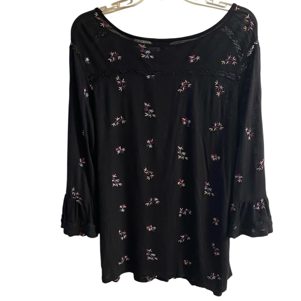Lucky Brand black embroidered ruffle sleeve top blouse 1X - Picture 4 of 8